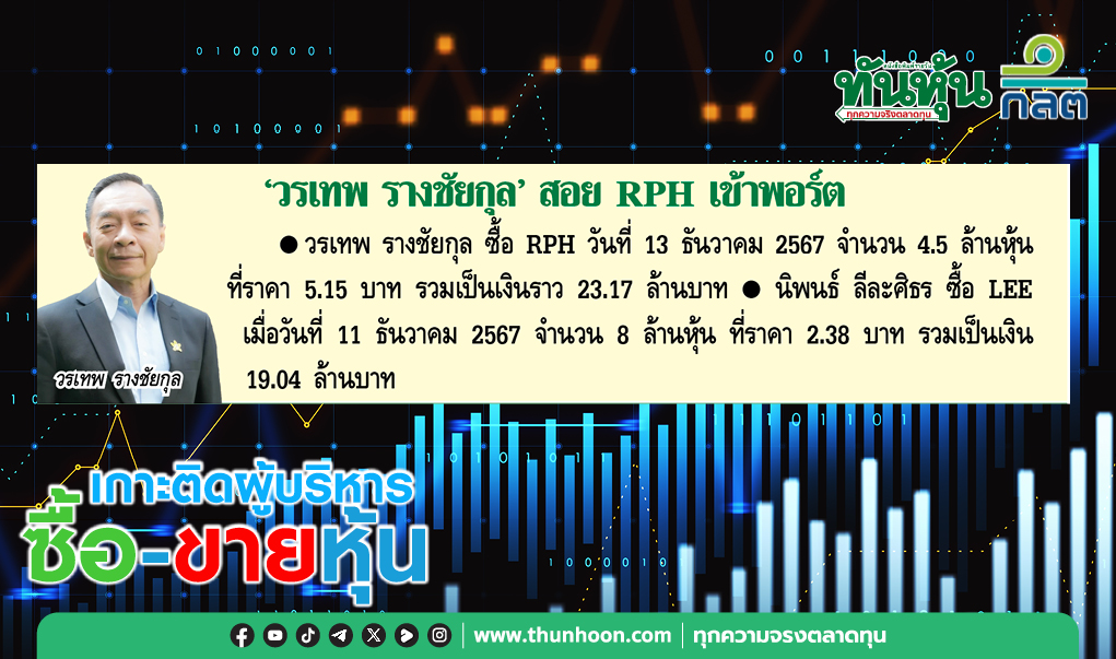 การซื้อขายหุ้นของผู้บริหาร บจ.ประจำวันที่ 13 ธ.ค. 2567